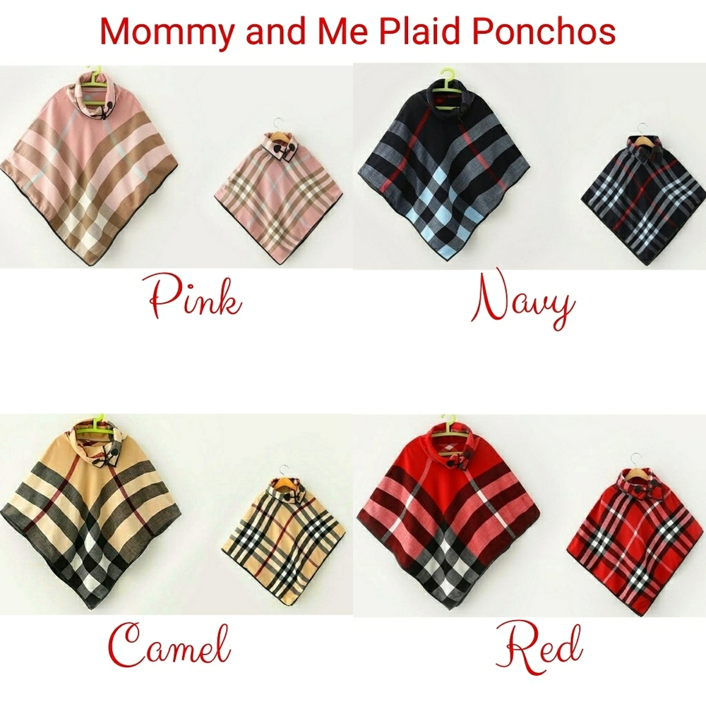 Mommy and Me Matching SET Plaid Ponchos - 4 Colors, Thanksgiving, Christmas Gift